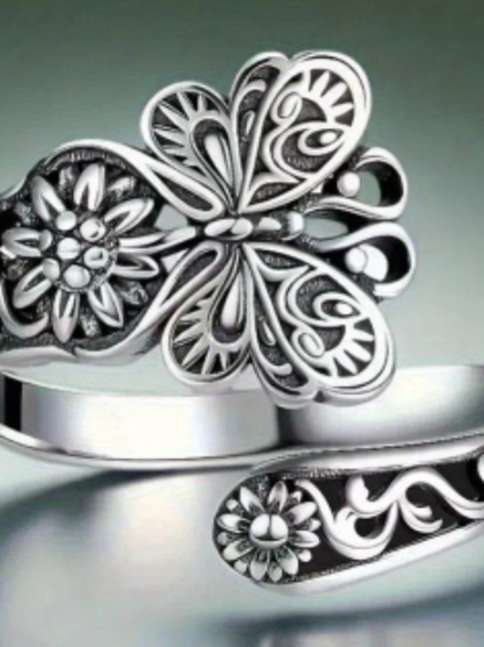 Adjustable Butterfly Wrap Ring - Silver